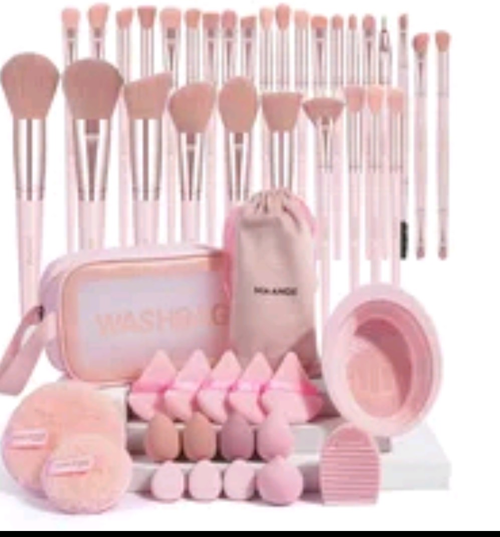 49-Piece Professional Makeup Brush Set & Beauty Tools Kit – Includes 30 Premium Brushes, Beauty Blenders, Powder Puffs, Travel Wash Bag, and Cleaning Accessories – Pink